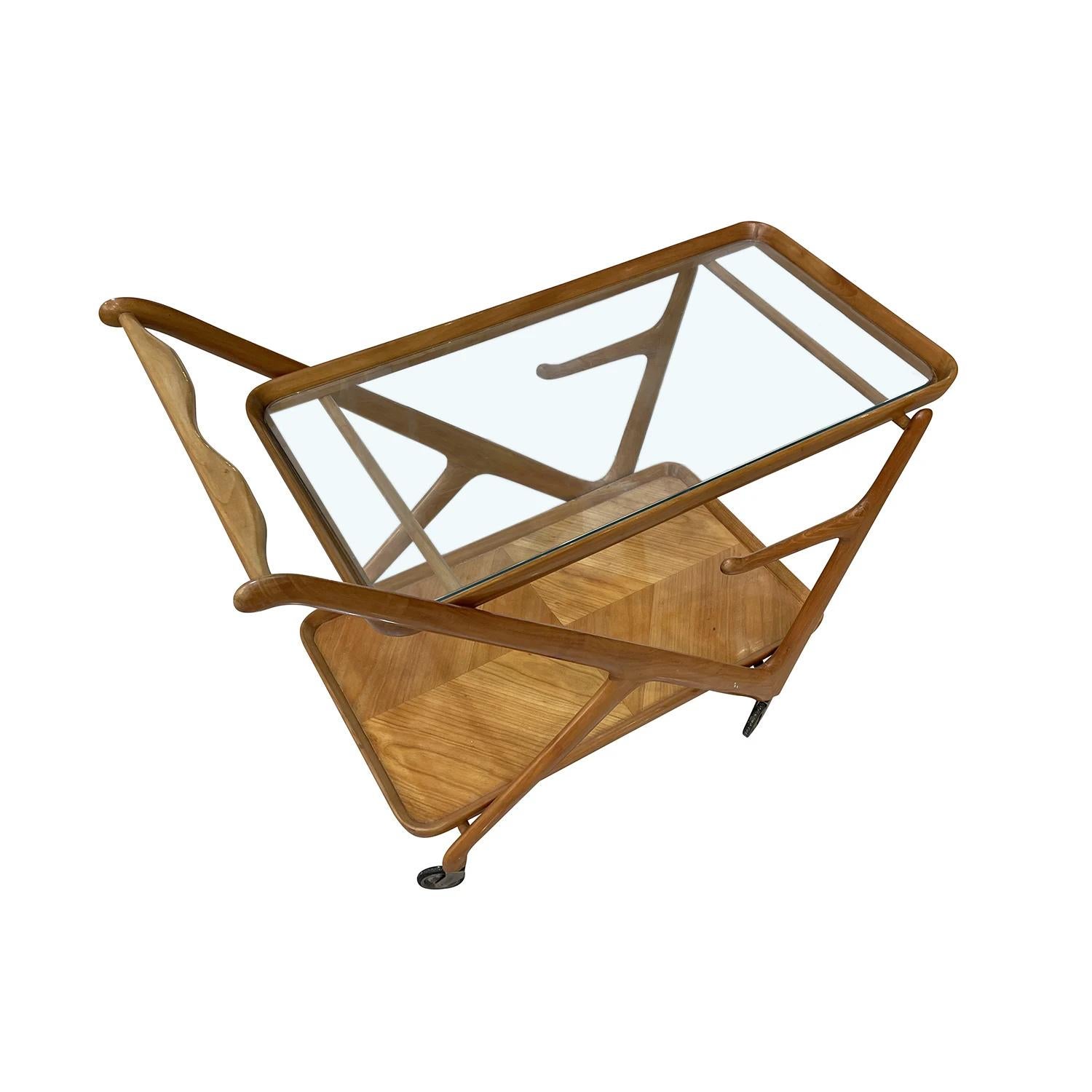 20th Century Italian Cassina Walnut Bar Cart, Tea Trolley by Cesare Lacca In Good Condition For Sale In West Palm Beach, FL