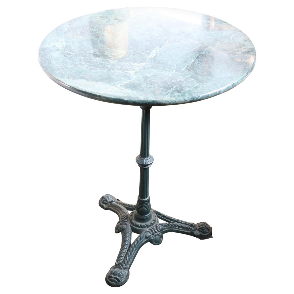 20th Century Italian Cast Iron Garden Pedestal Table with Green Marble Top at 1stDibs
