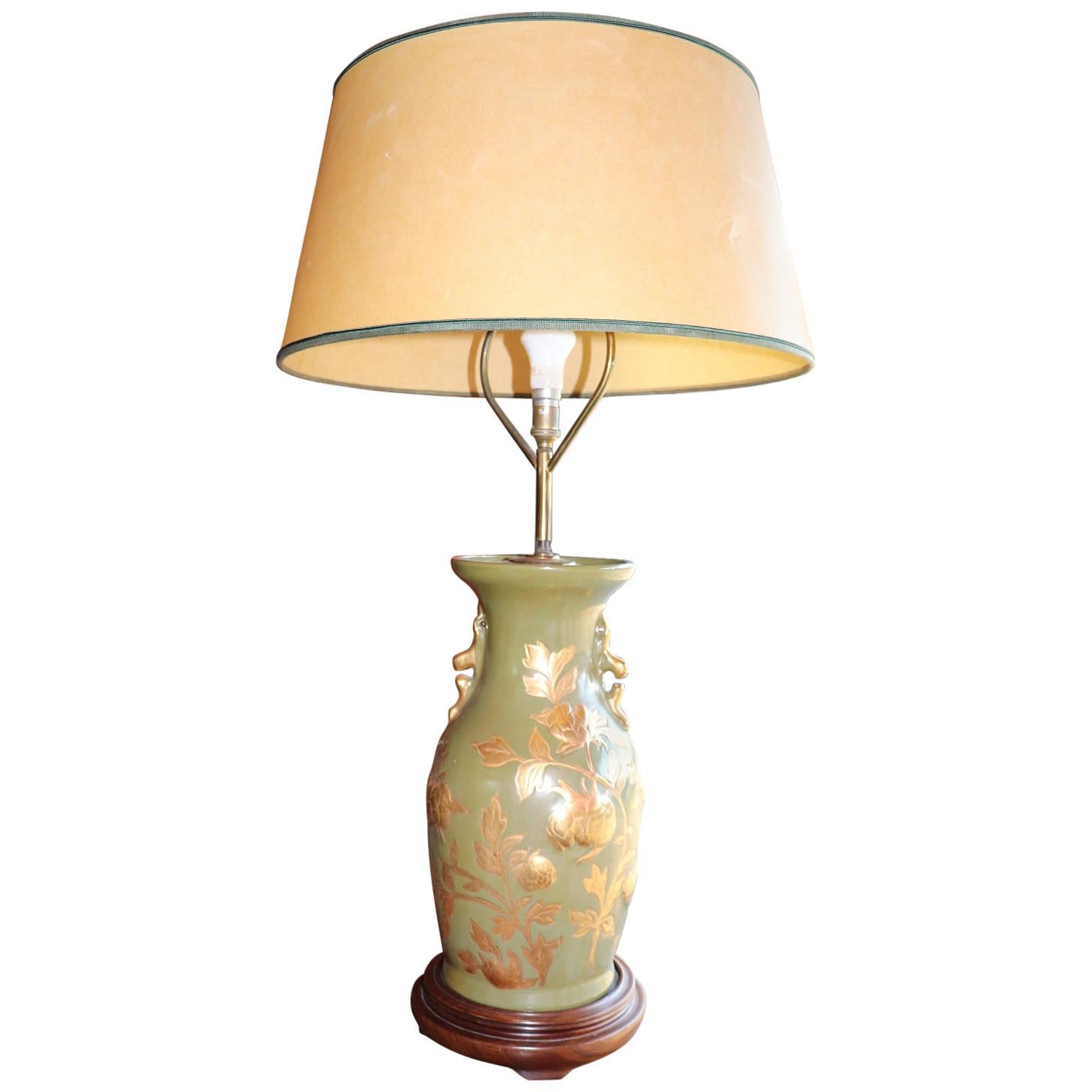 20th Century Italian Ceramic Green and Gold Table Lamp