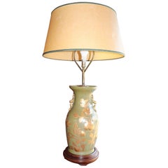 20th Century Italian Ceramic Green and Gold Table Lamp