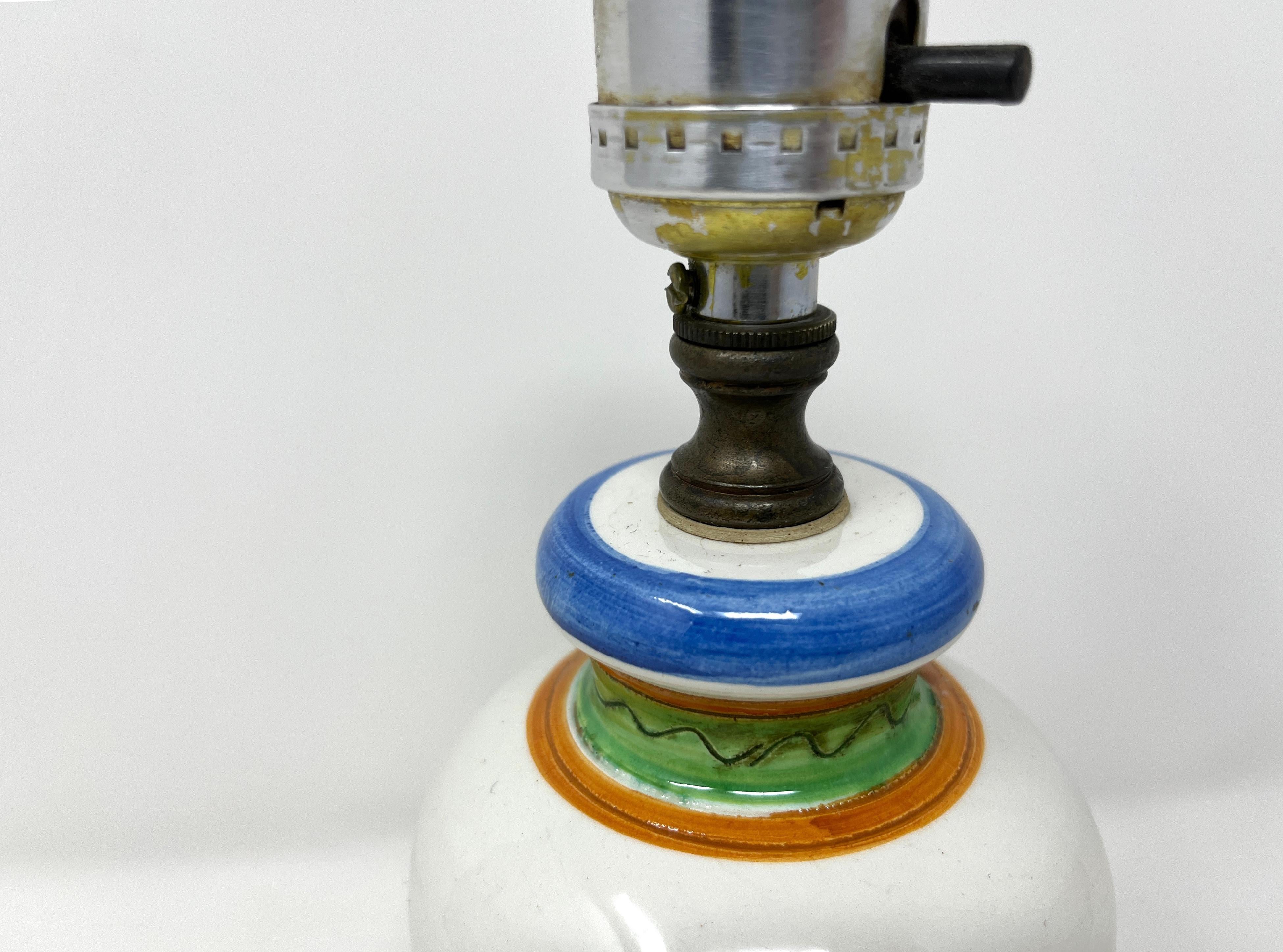 Hand-Painted 20th Century Italian Ceramic Hand-painted Petite Lamp, Sgraffitto Floral Design For Sale