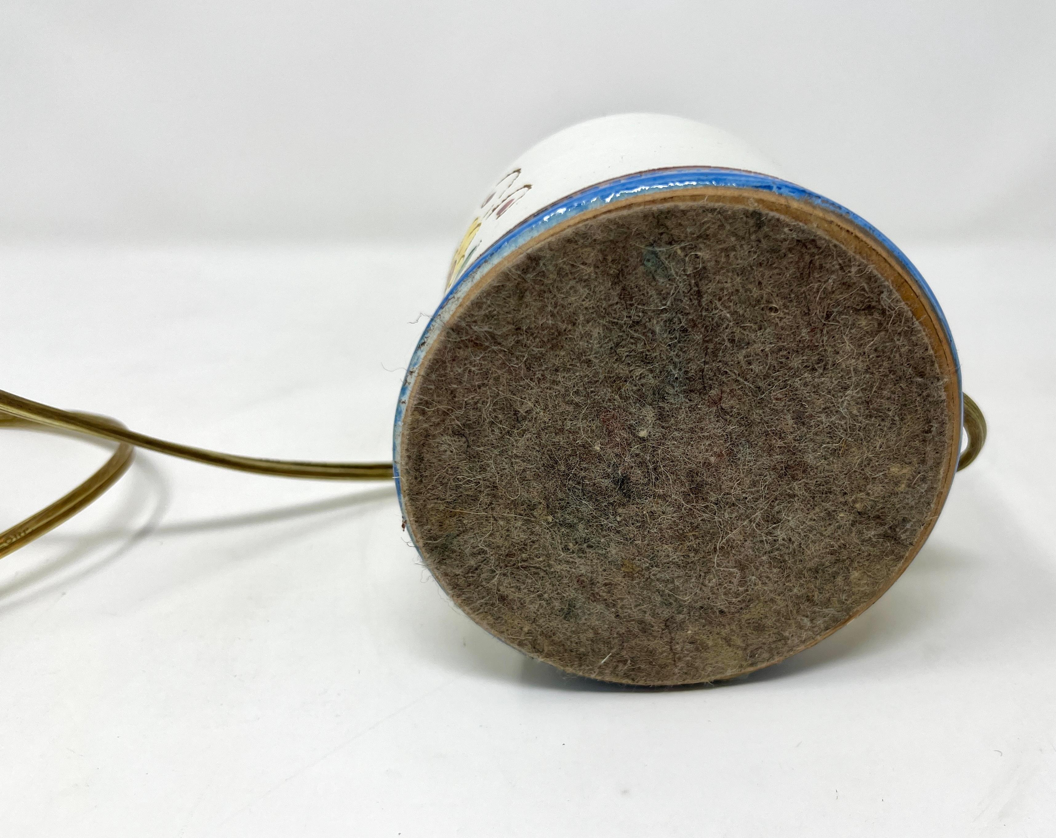 Late 20th Century 20th Century Italian Ceramic Hand-painted Petite Lamp, Sgraffitto Floral Design For Sale