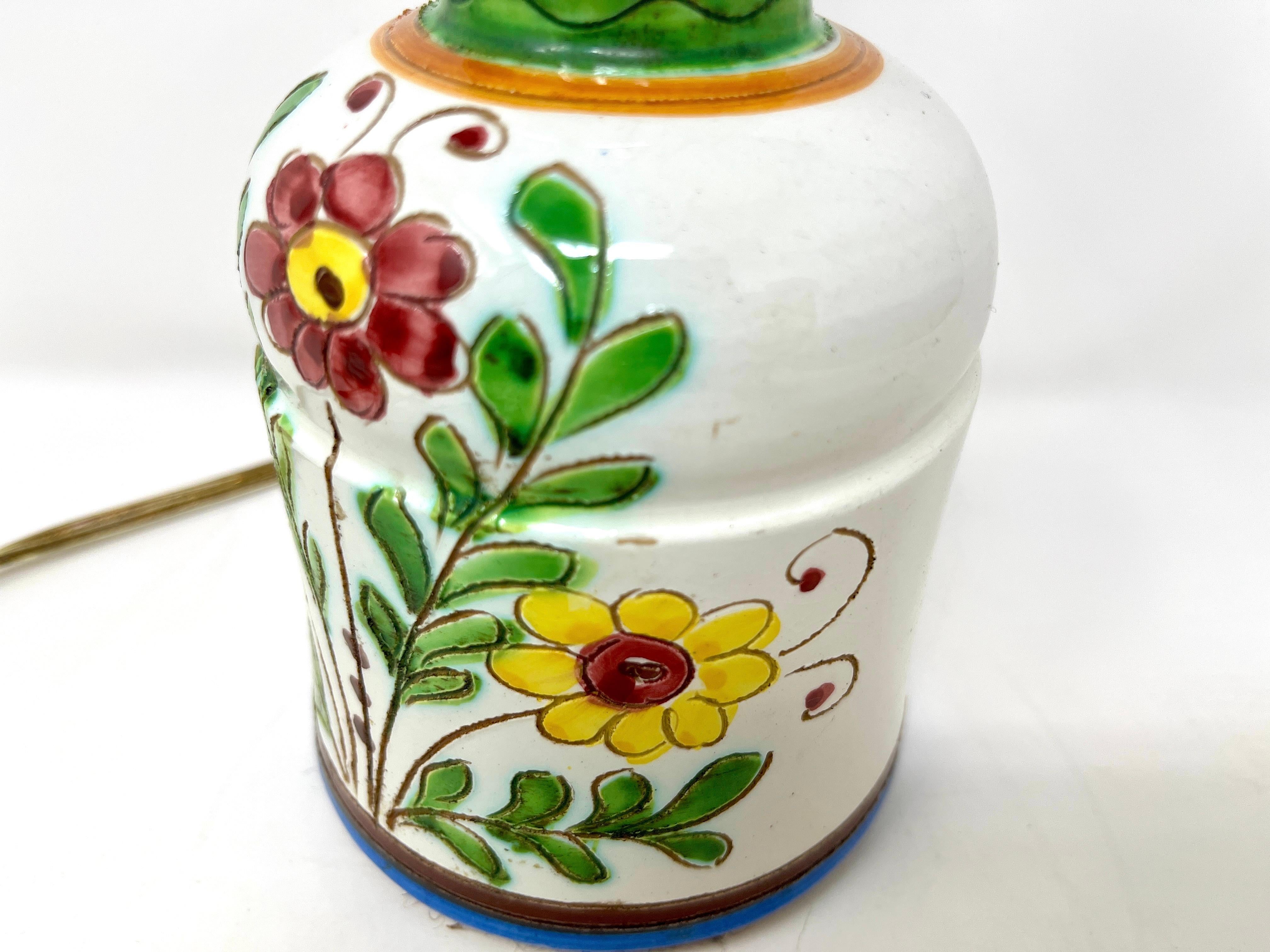 20th Century Italian Ceramic Hand-painted Petite Lamp, Sgraffitto Floral Design For Sale 3