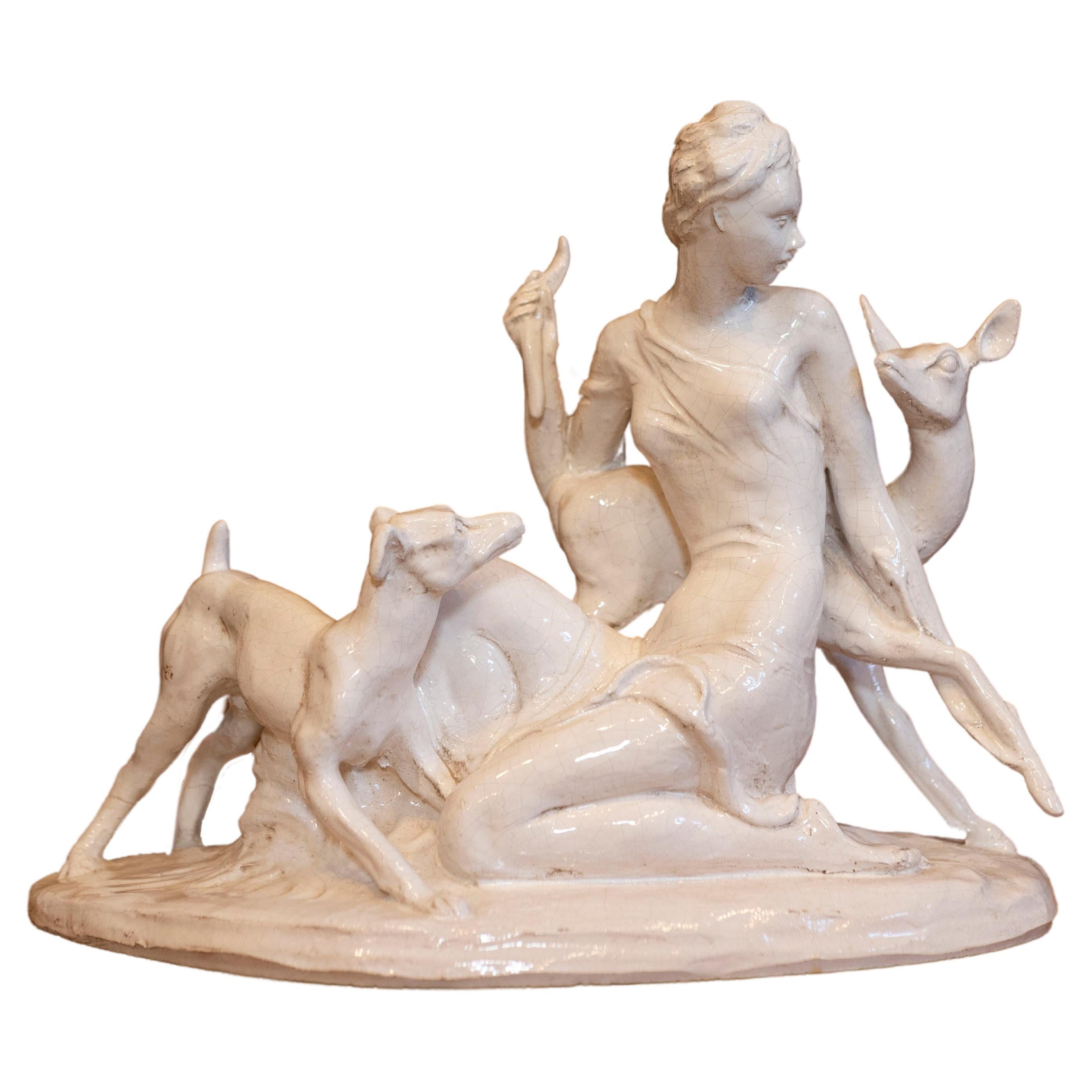 20th Century Italian Ceramic Sculpture of Diana