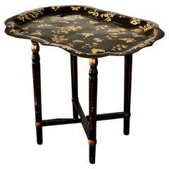 Vintage 20th Century Italian Chinoiserie Style Lacquered and Gilt Tole Tray Table 