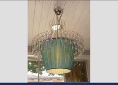 20th Century Italian Chrome Chandelier with Fabric and Crystal Pendants