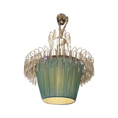 20th Century Italian Chrome Chandelier with Fabric and Crystal Pendants