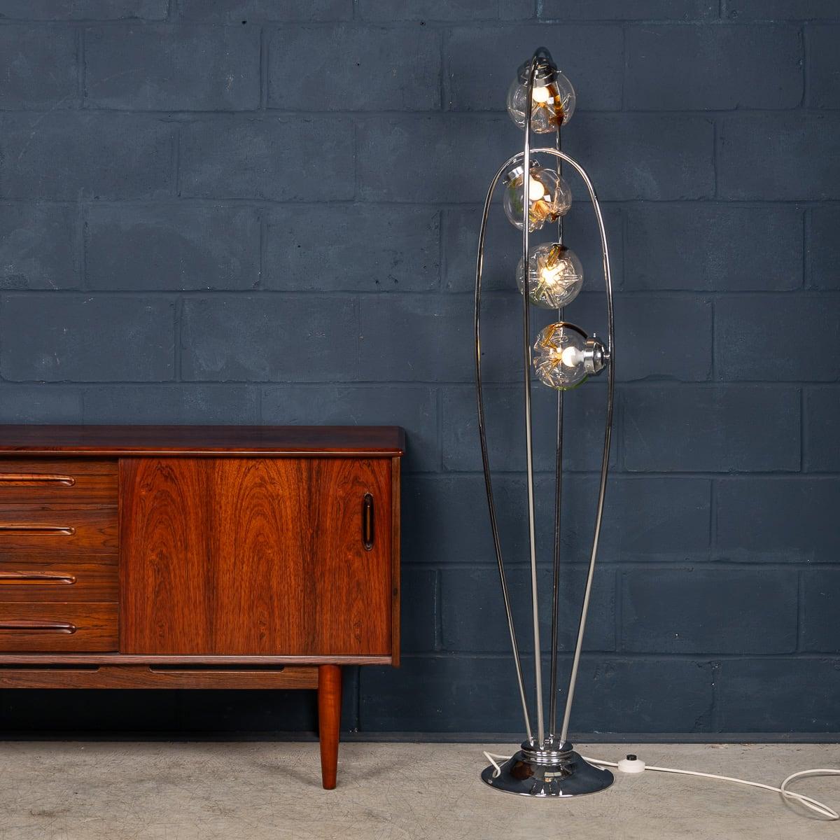 Murano Glass 20th Century Italian Chrome & Glass Floor Lamp By Mazzega, Venice c.1970 For Sale