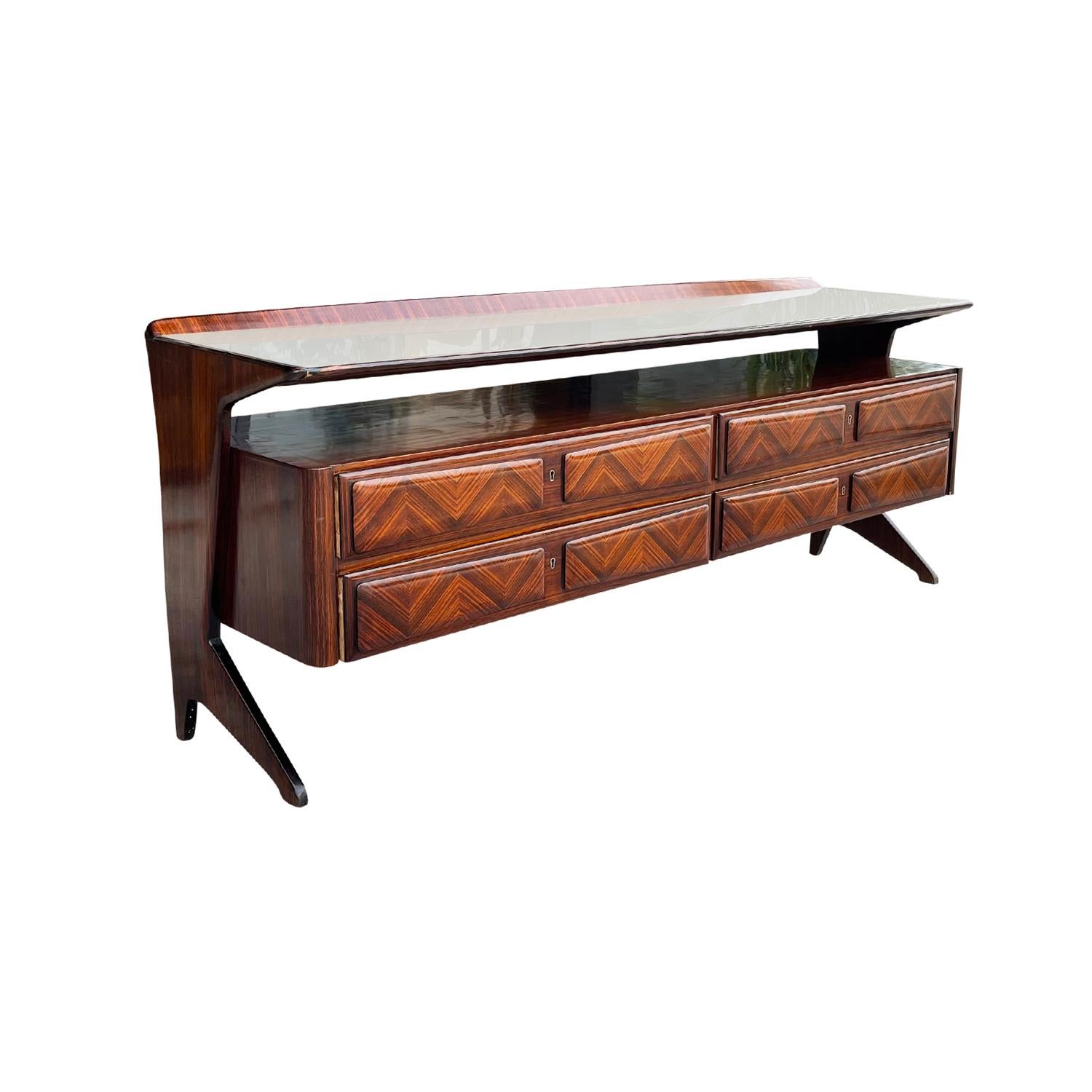 Hand-Carved 20th Century Italian Vintage Palisanderwood Sideboard by Vittorio Dassi For Sale