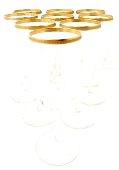 20th Century Italian Crystal and 22-Karat Gold Rim Stem Glasses, Set of 9