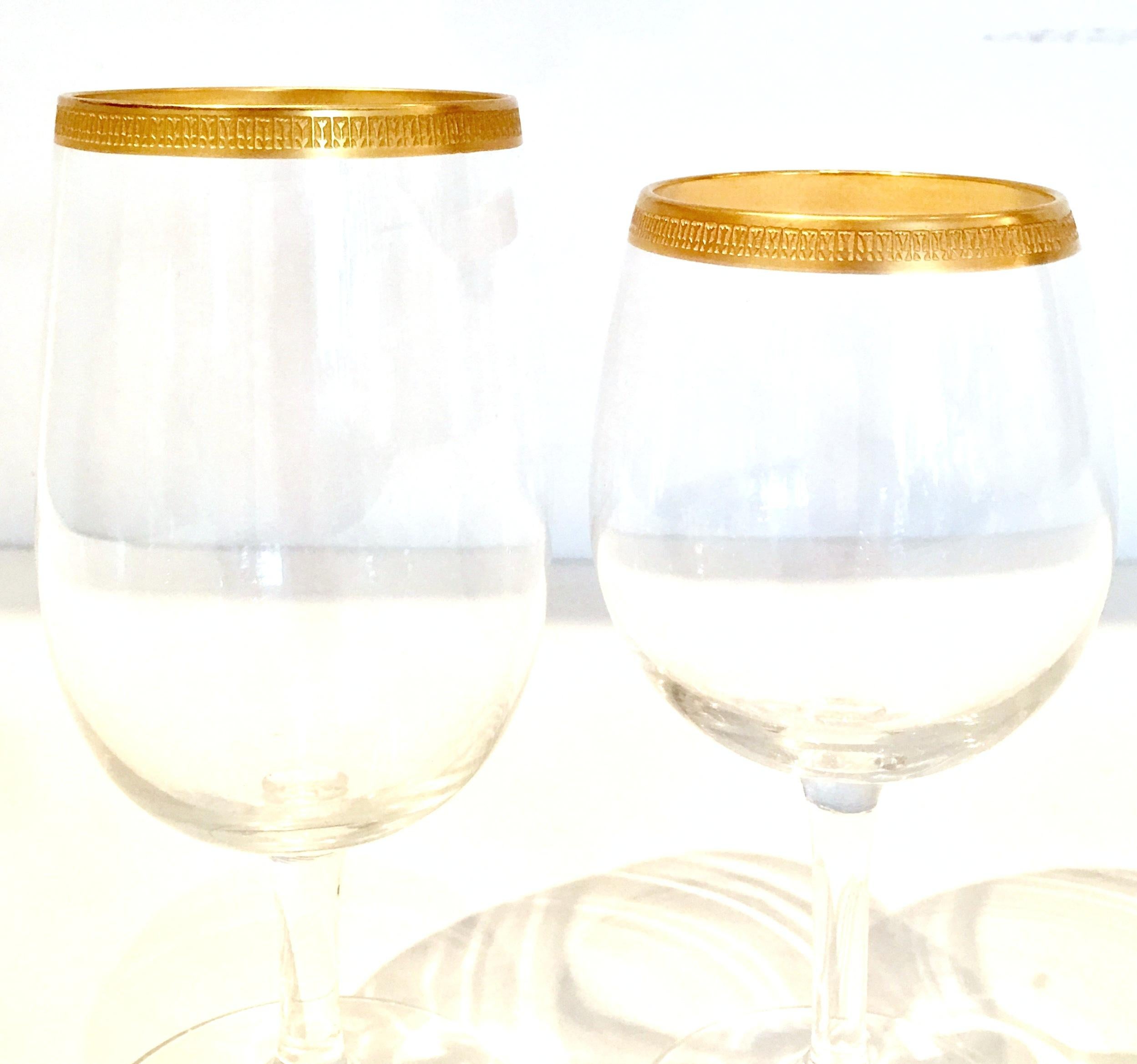 20th Century Italian Crystal and 22-Karat Gold Rim Stem Glasses, S/12 2