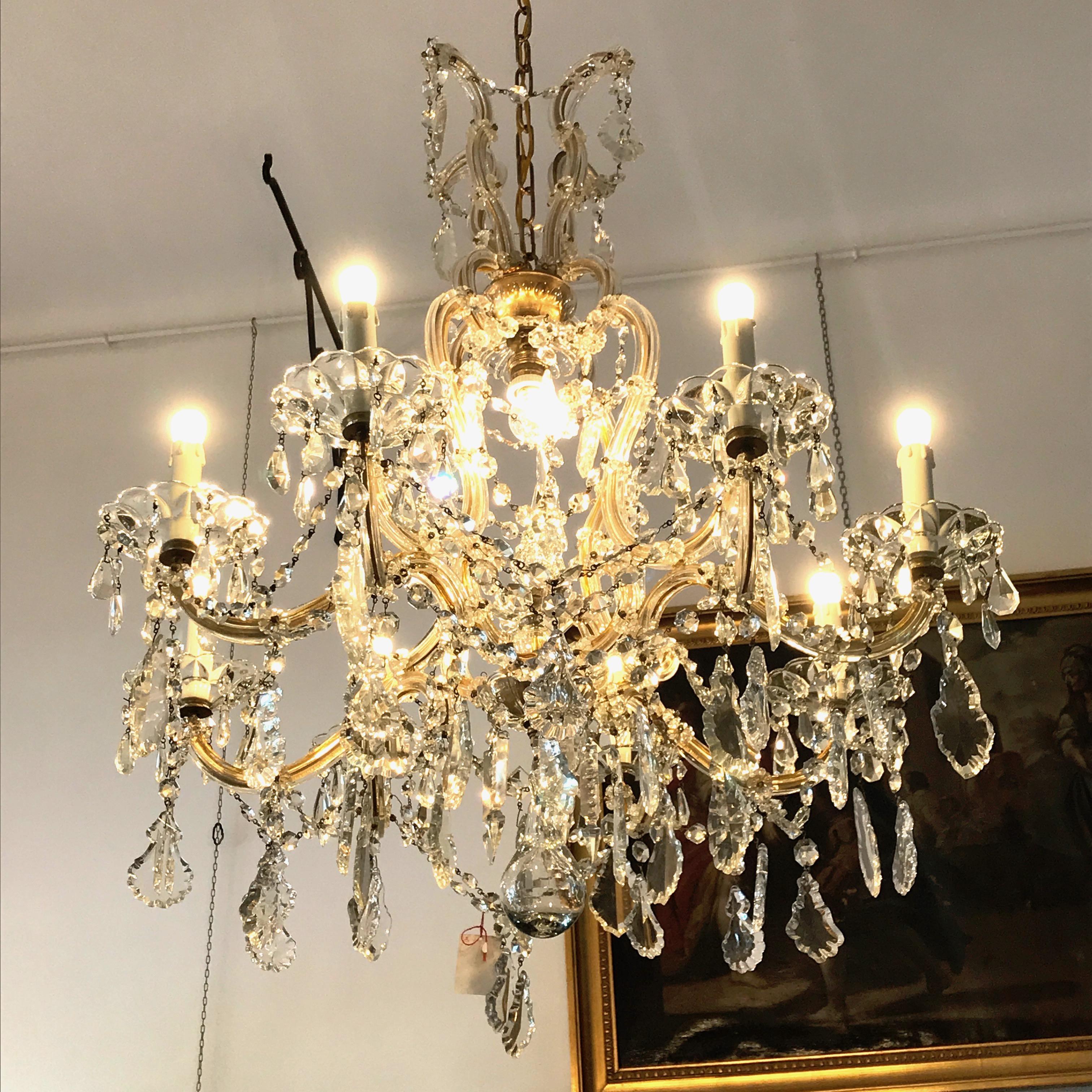 20th Century Italian Crystal Chandelier Maria Theresa Nine-light Pendant 3