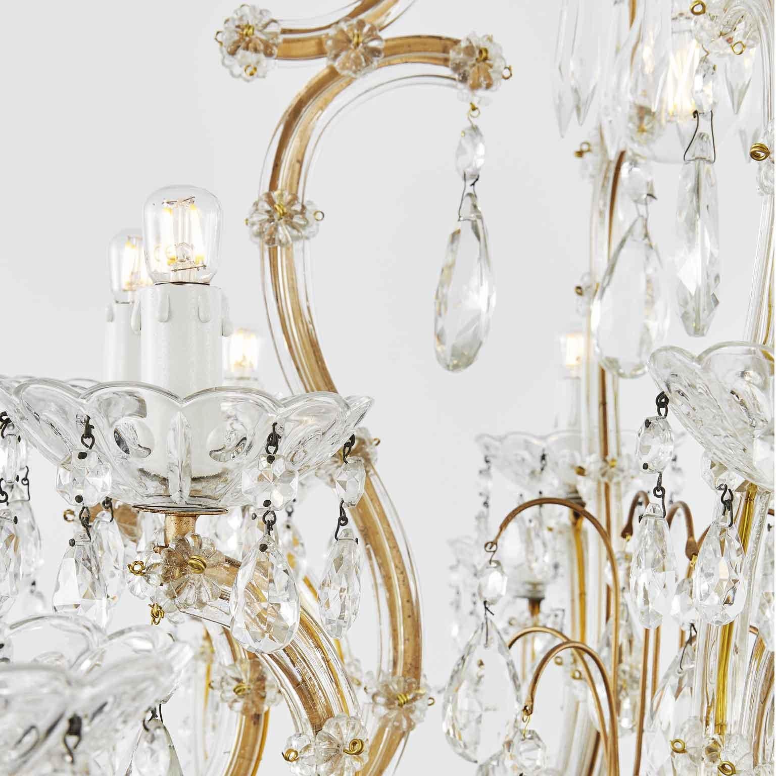 Faceted 20th Century Italian Crystal Chandelier Maria Therese Twenty One-Light Two-Tier