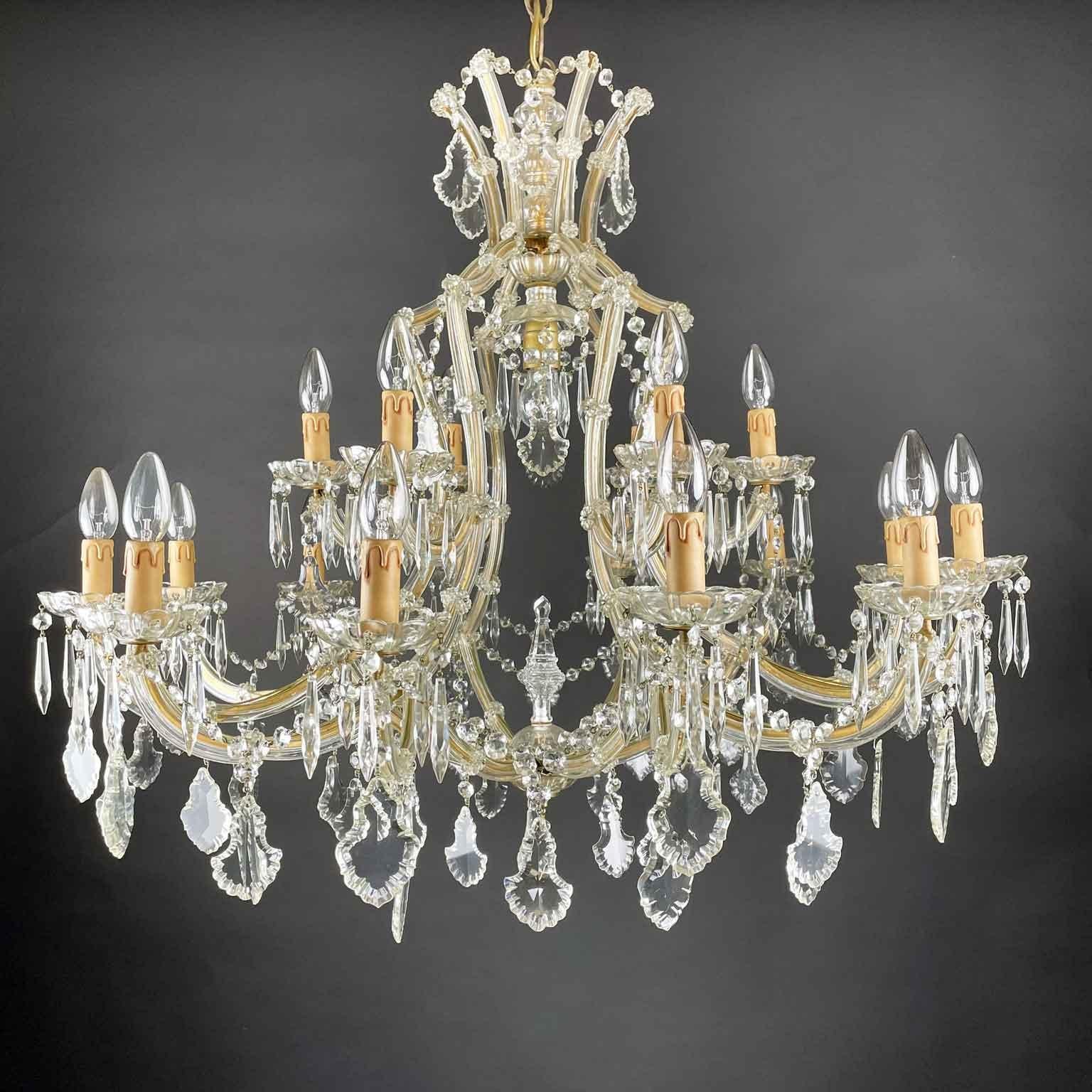 Faceted 20th Century Italian Crystal Chandelier Marie Therese Style Two-Tier