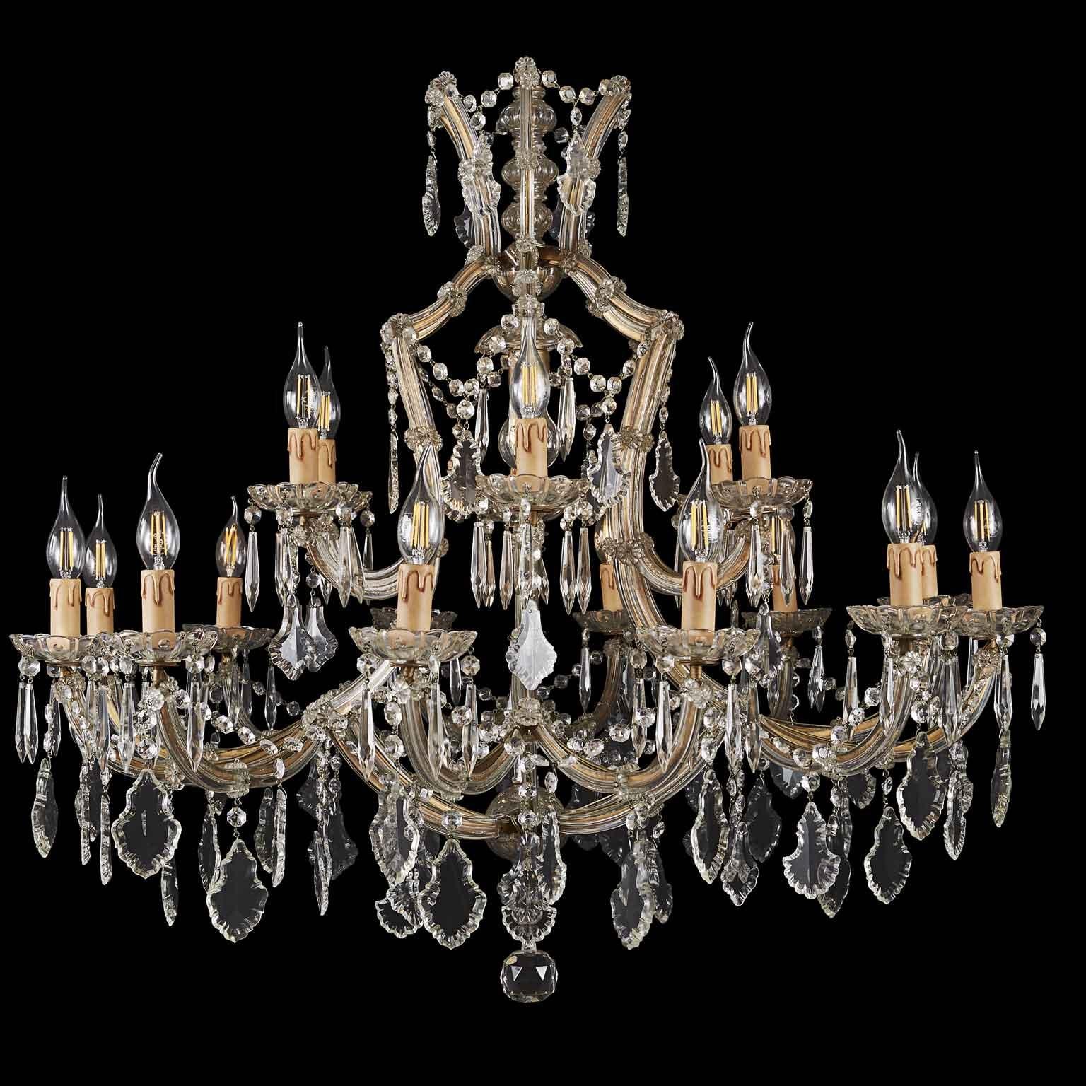 Hollywood Regency 20th Century Italian Crystal Chandelier Marie Therese Style Two-Tier