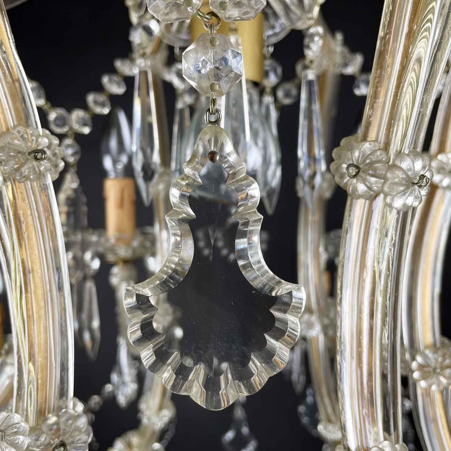 Metal 20th Century Italian Crystal Chandelier Marie Therese Style Two-Tier