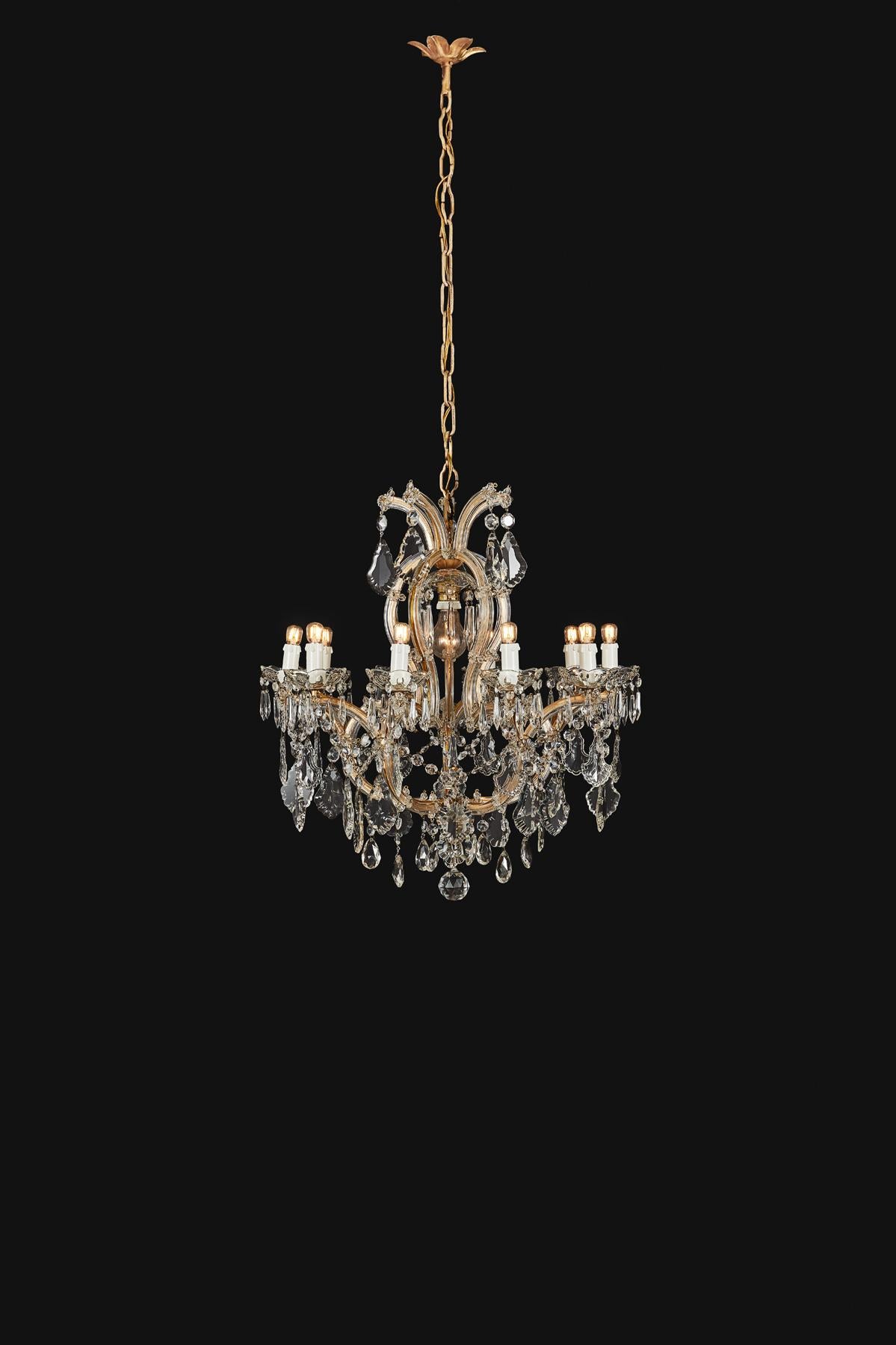 Faceted 20th Century Italian Crystal Chandelier Ten Armed Maria Theresa Style For Sale