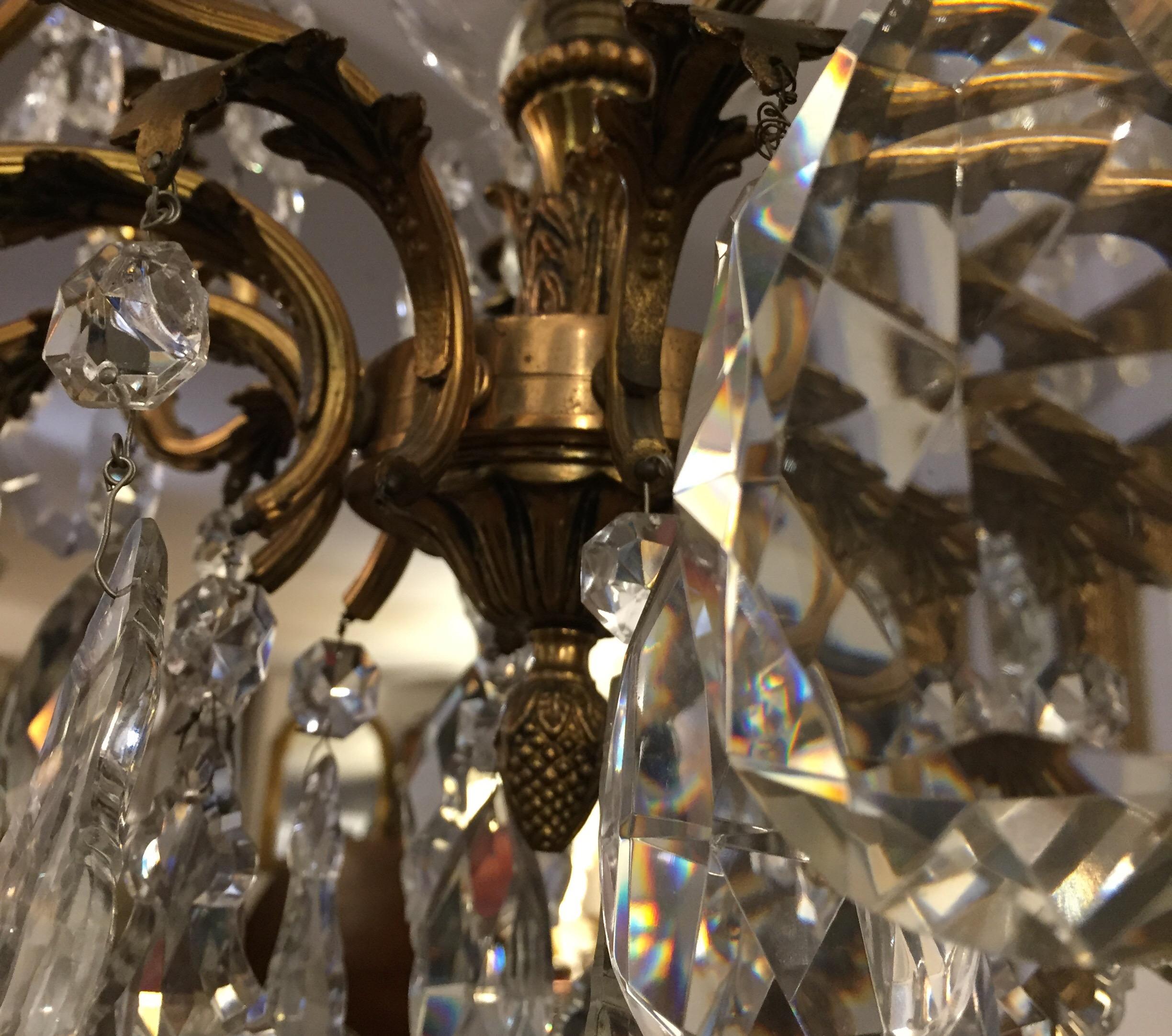 20th Century Italian Crystal Chandelier Ten-Light Gilt Bronze Cage Frame 10