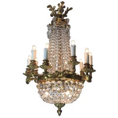20th Century Italian Crystal Chandelier with Gilt Bronze Empire Style Frame