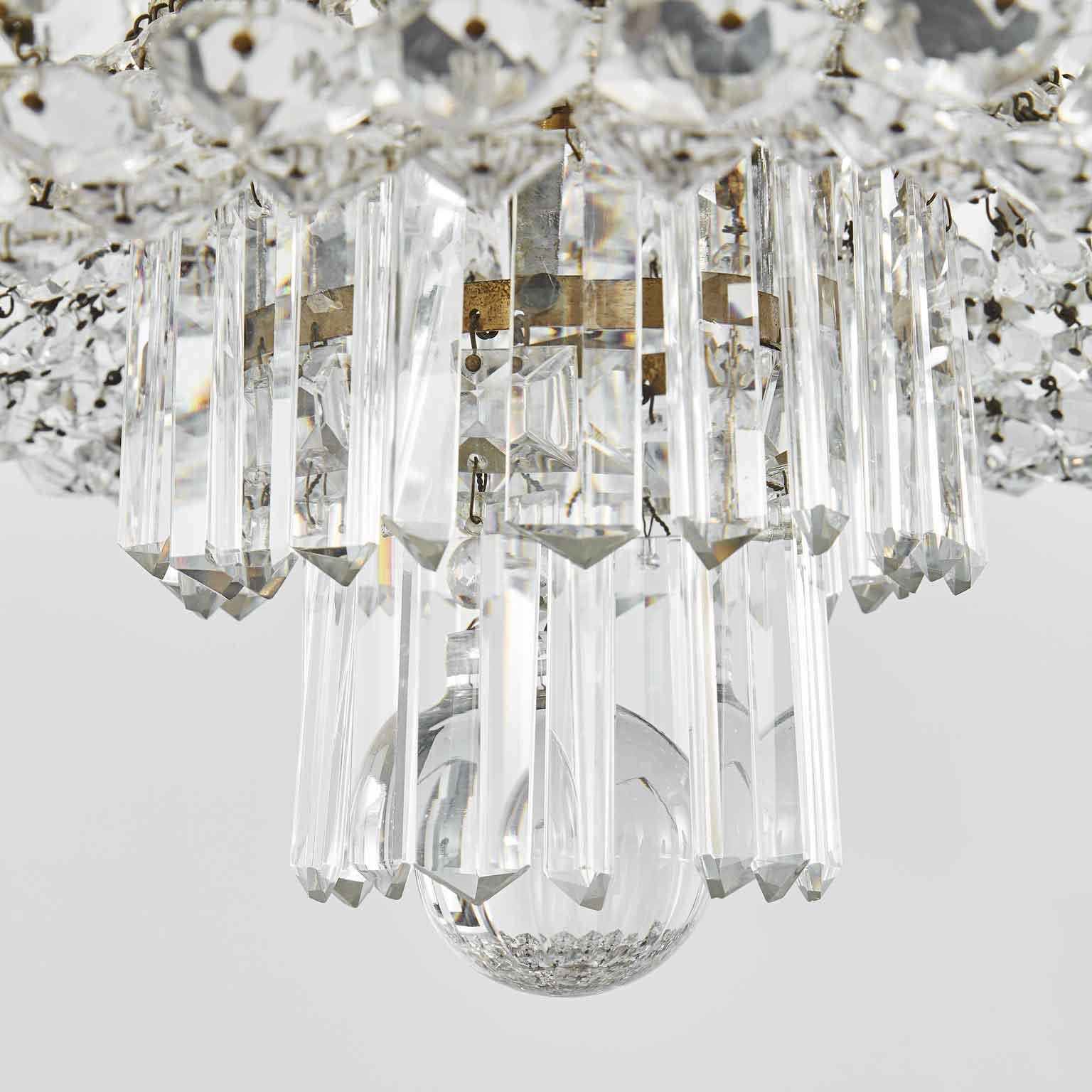 Faceted 20th Century Italian Crystal Oval Flush Mount Eight-Light Ceiling Fixture
