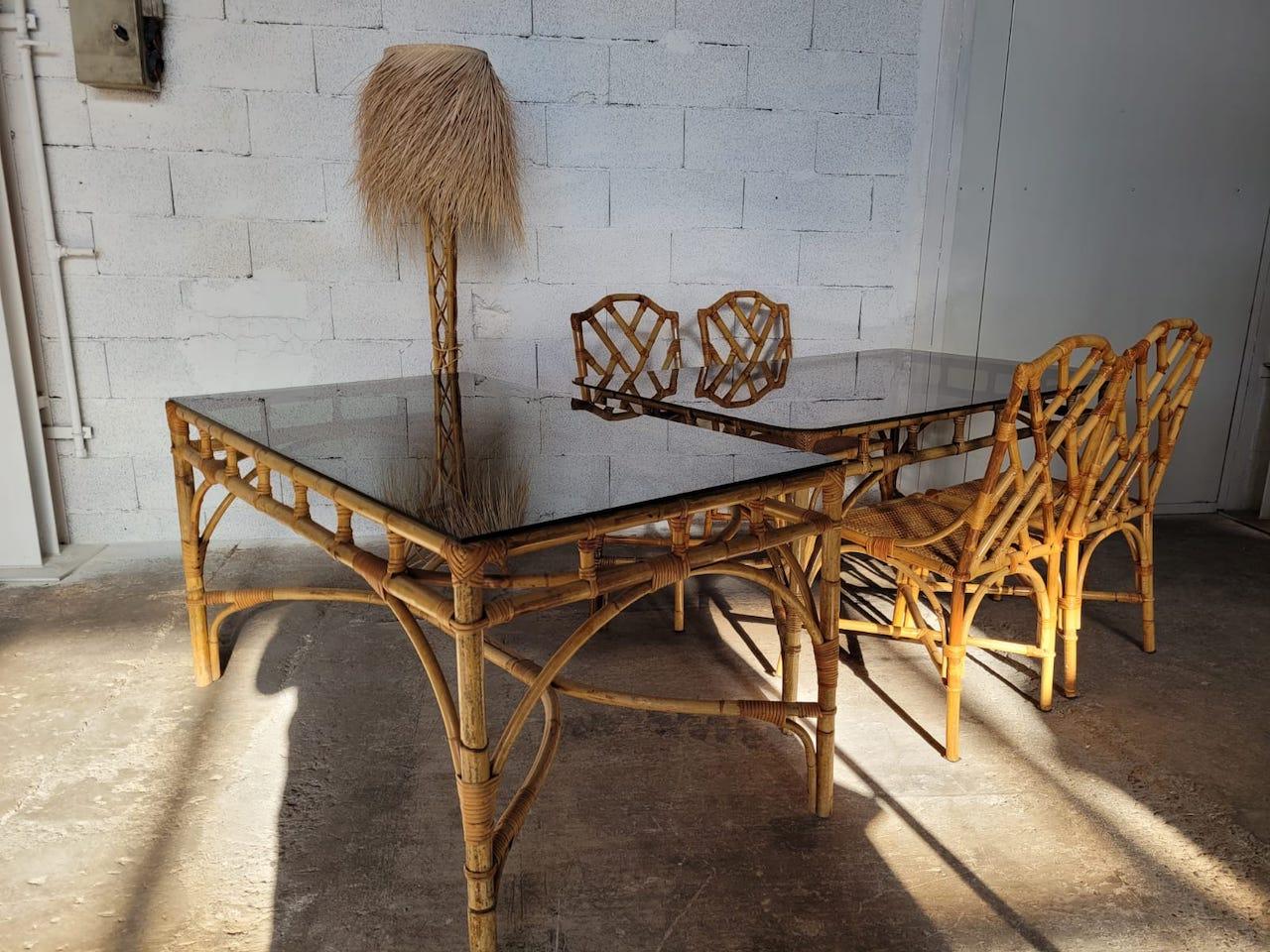 Tavolo Dal Vera in bambù e rattan del XX secolo, 1970 in vendita 4