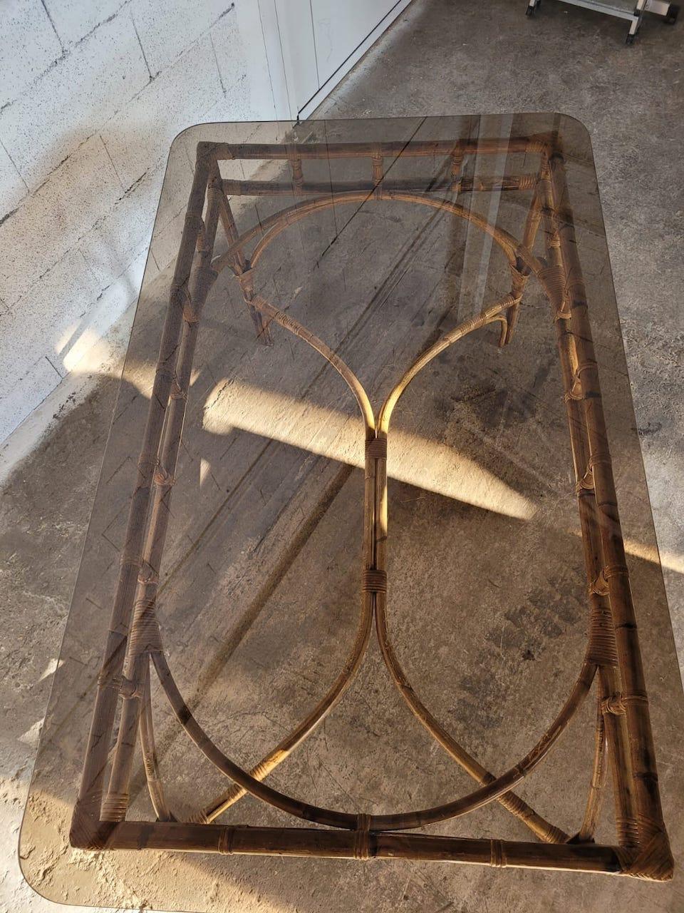 Mid-Century moderno Tavolo Dal Vera in bambù e rattan del XX secolo, 1970 in vendita