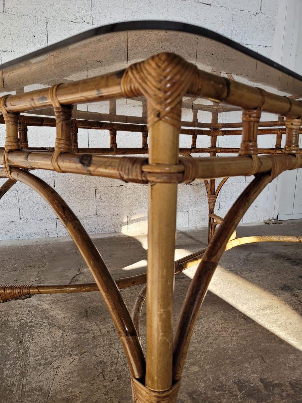 20th Century Italian Dal Vera Table Bamboo and Rattan, 1970 In Good Condition For Sale In Saint Rémy de Provence, FR