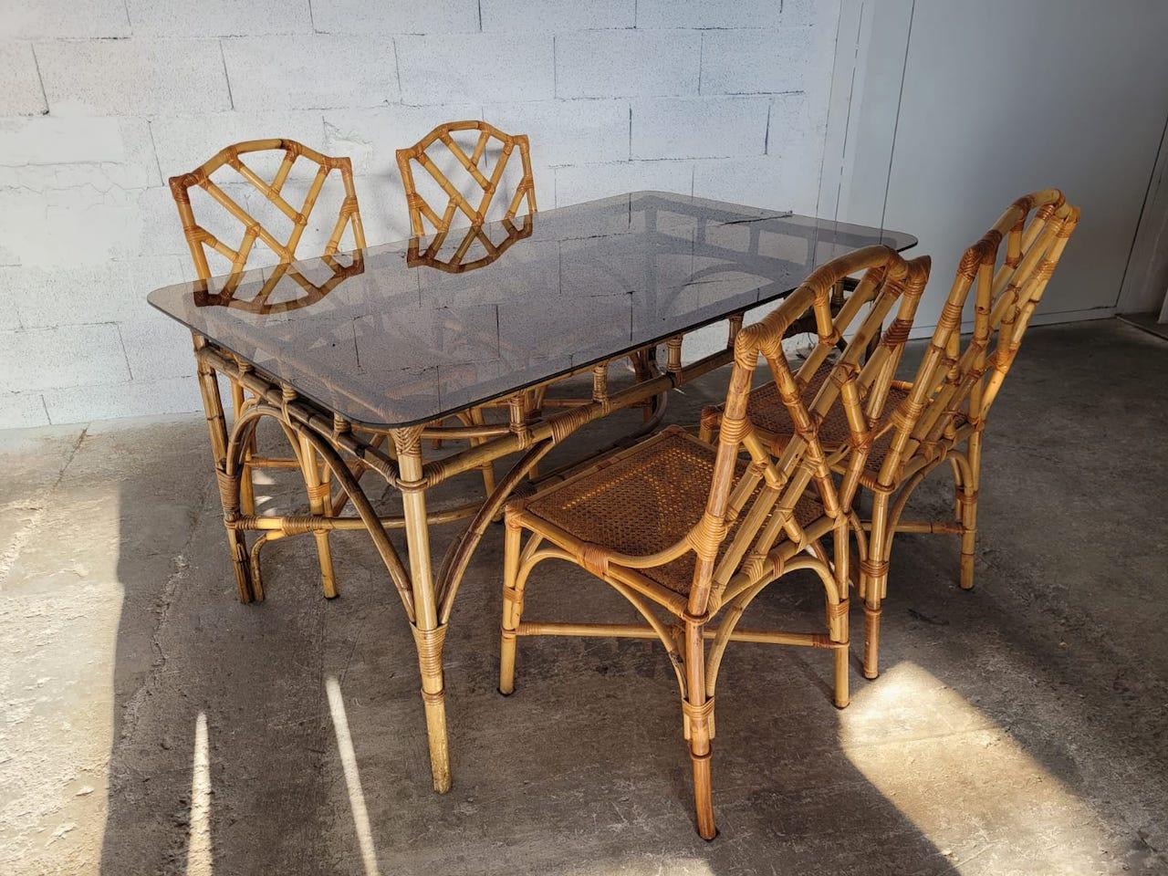 20th Century Italian Dal Vera Table Bamboo and Rattan, 1970 For Sale 4