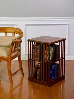 20th Century Italian Danner Style Hardwood Revolving Bookcase Table with Inlay