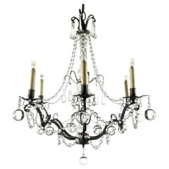 20th Century Italian Dark Brass and Crystal Chandelier with Glass Ball Drops 