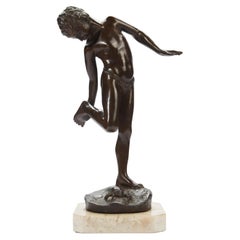 20th Century Italian De Lotto the Crab Bite Seminude Young Boy Bronze Sculpture