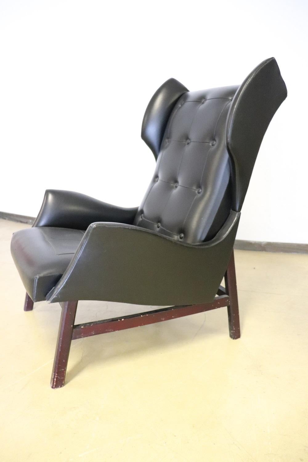 Faux Leather 20th Century Italian Design Black Leatherette Armchair, 1940s For Sale