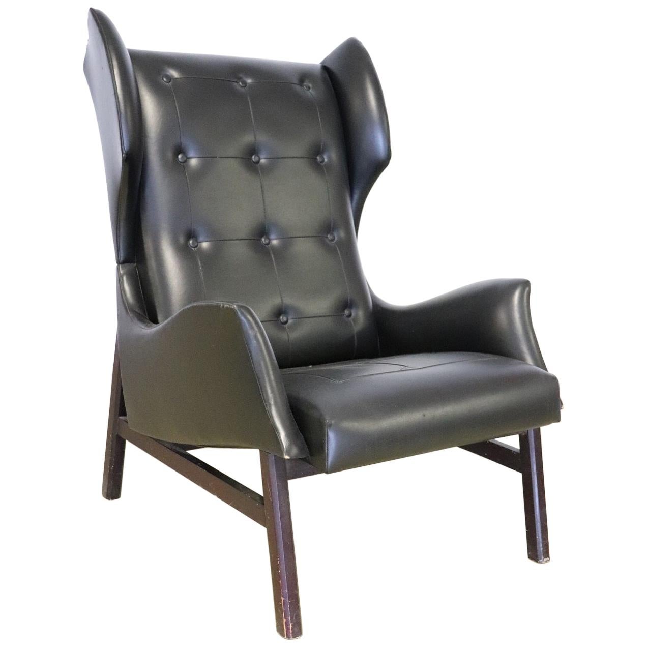 20th Century Italian Design Black Leatherette Armchair, 1940s