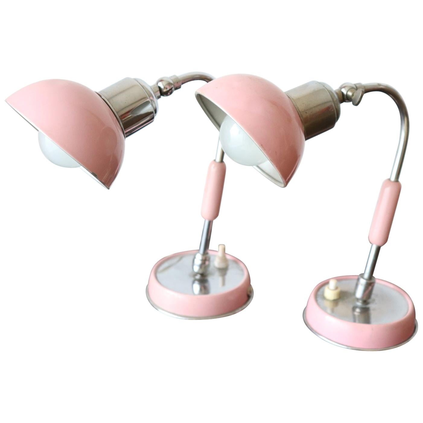 20th Century Italian Design Chrome and Pink Color Pair of Table Lamp, 1960s
