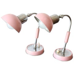 Retro 20th Century Italian Design Chrome and Pink Color Pair of Table Lamp, 1960s