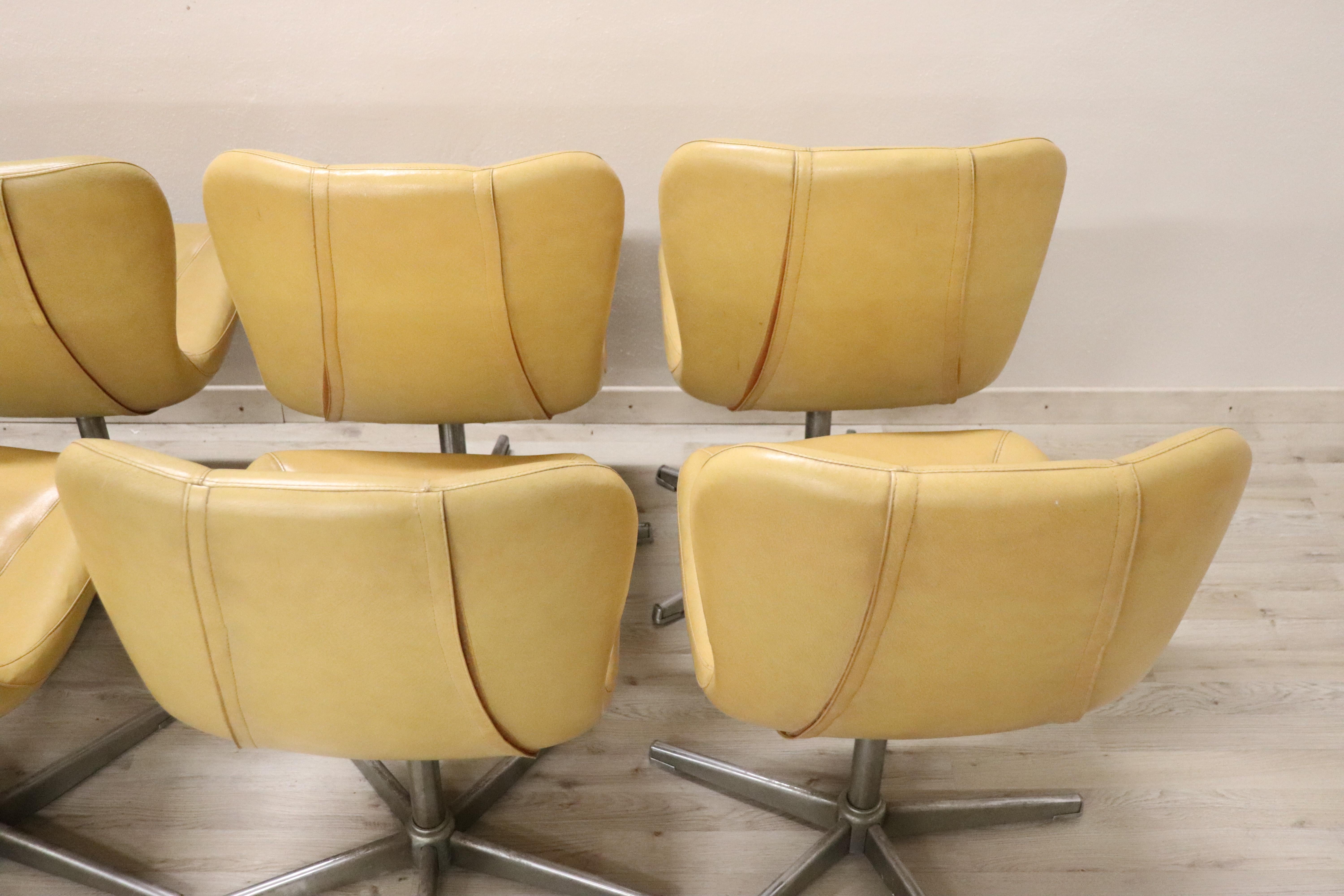 20th Century Italian Design Chromed Metal and Leather Set of 10 Armchairs, 1960s 5
