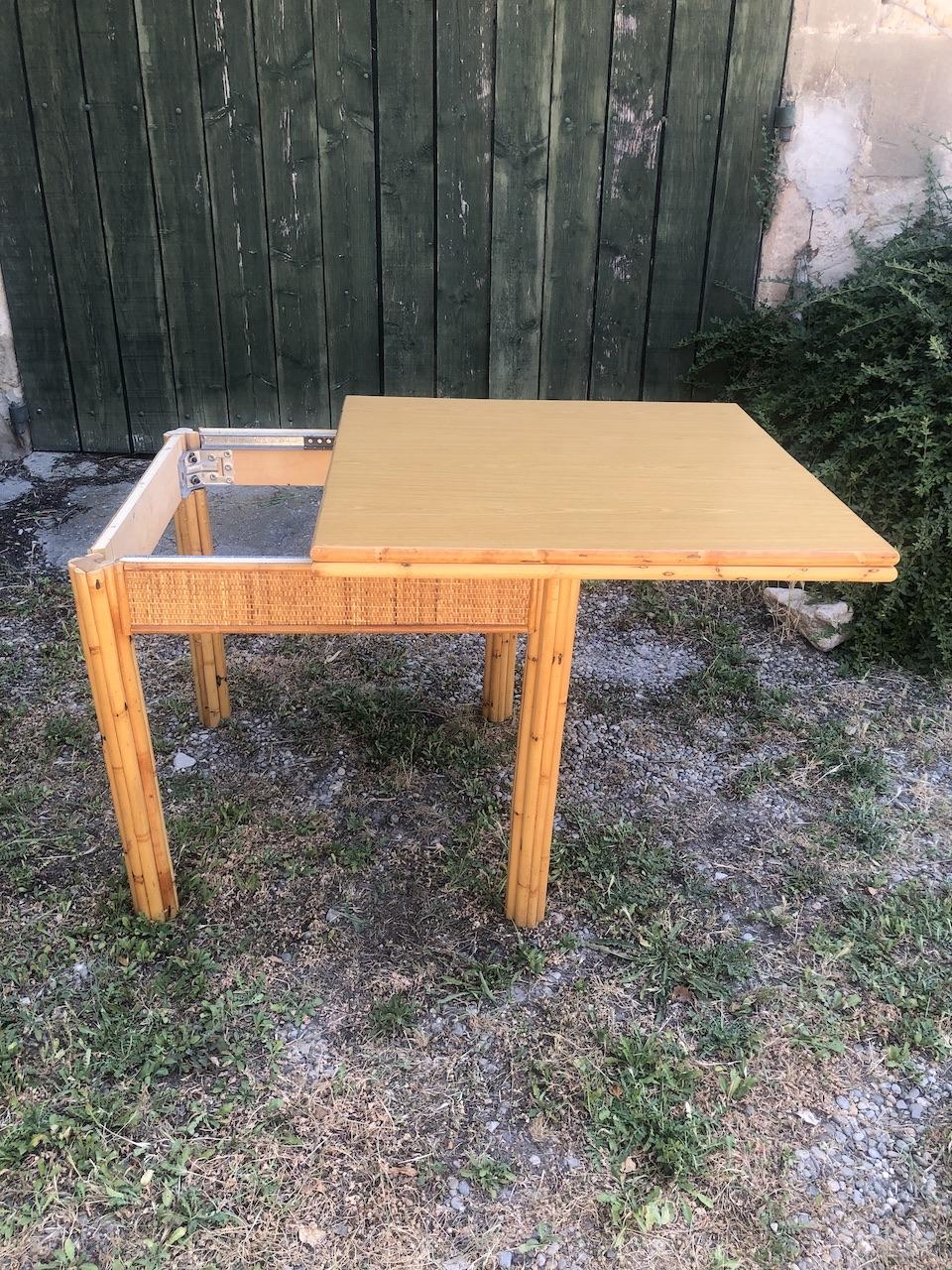 Bamboo 20th Century Italian Design  Extensible Table and Set of 4 Dal Vera Chairs 1970 For Sale