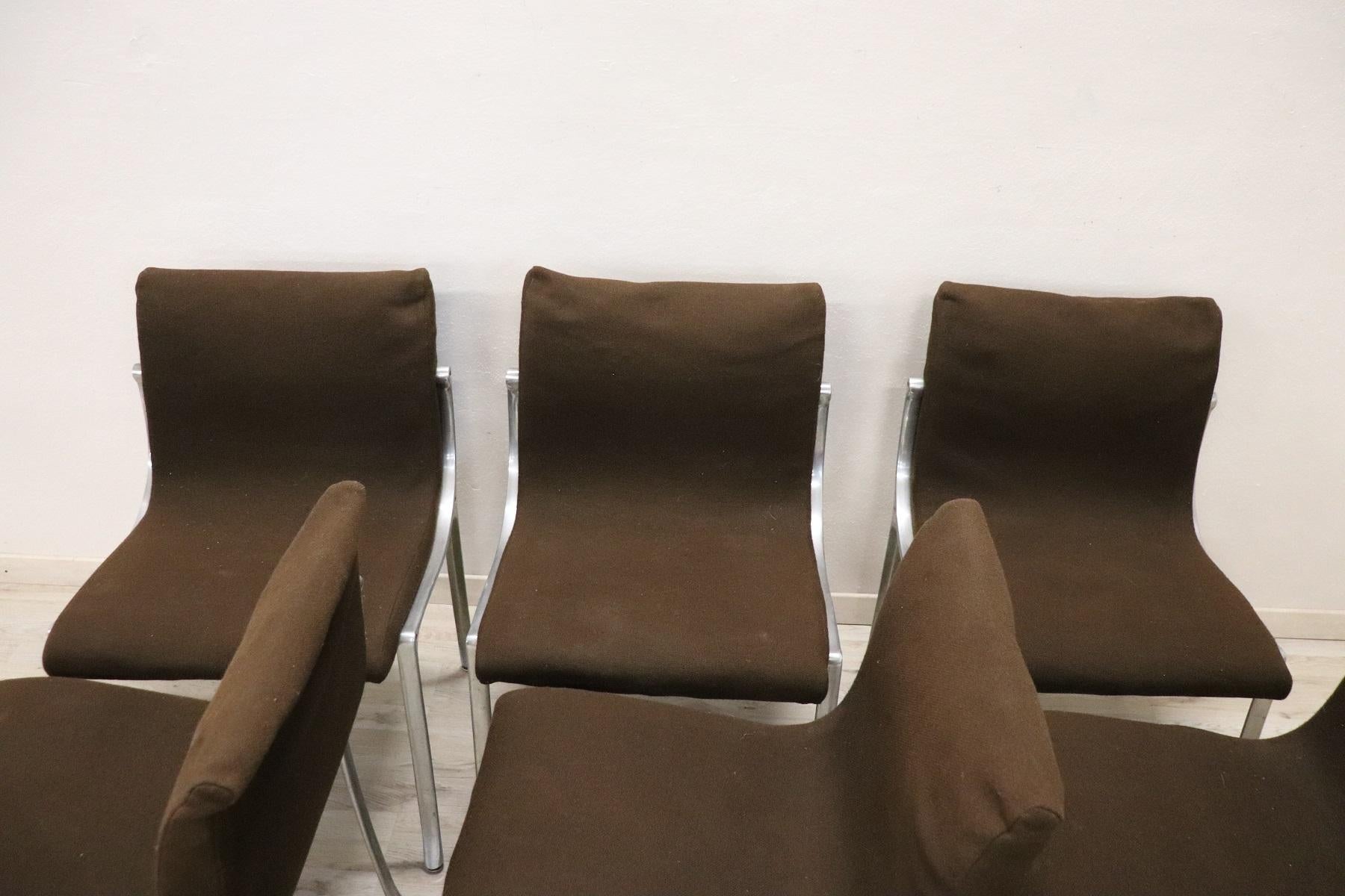 Metal 20th Century Italian Design in the Style of Osvaldo Borsani Chairs, Set of 6 For Sale