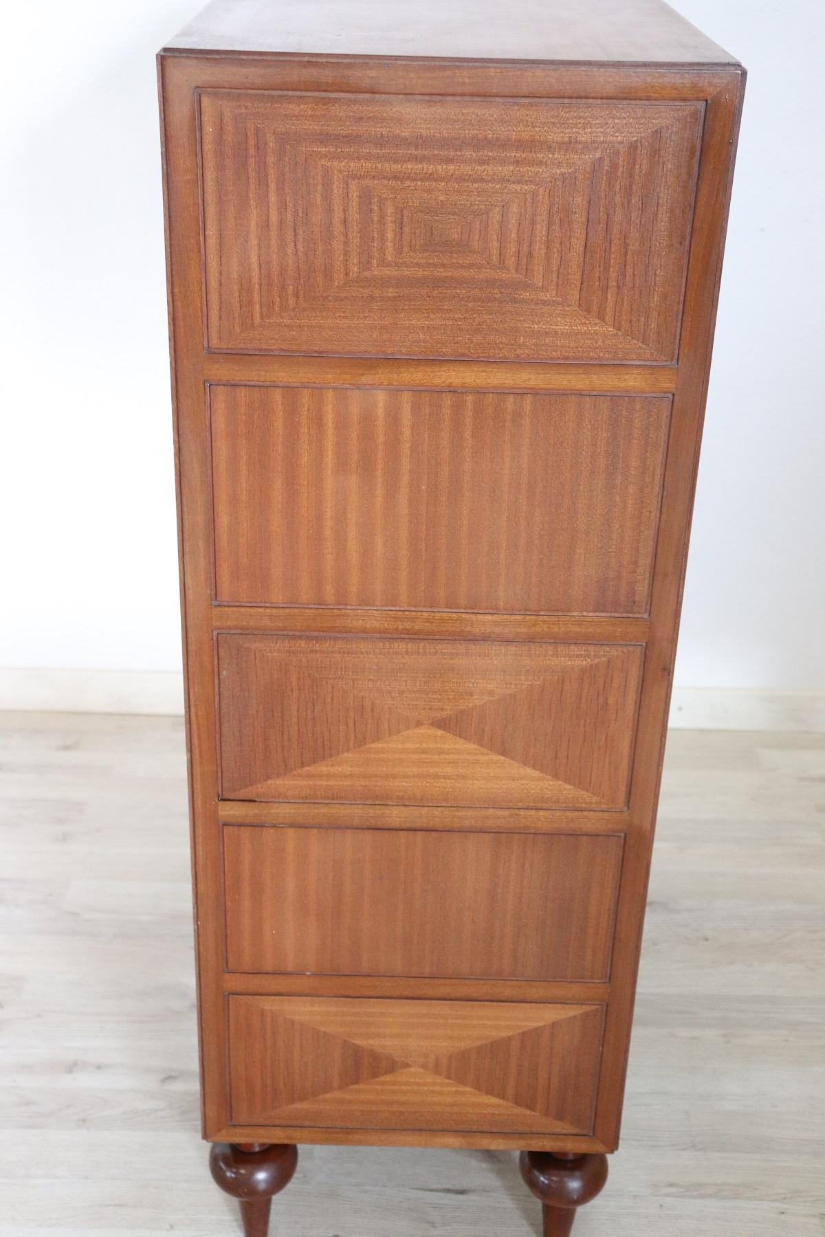 20th Century Italian Design Inlaid Mahogany Chest of Drawers with Secretaire 9