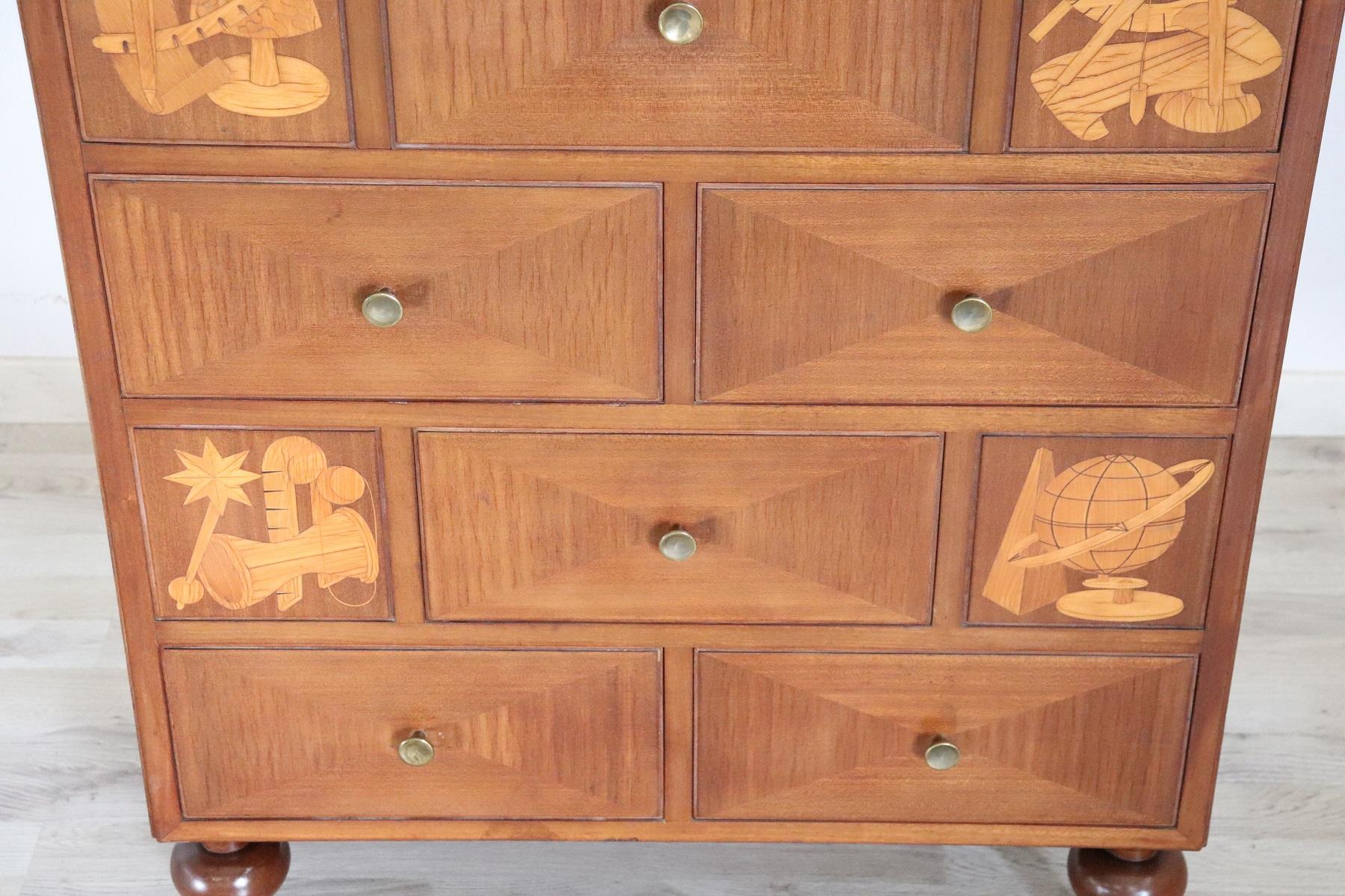 Mid-20th Century 20th Century Italian Design Inlaid Mahogany Chest of Drawers with Secretaire