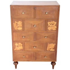 20th Century Italian Design Inlaid Mahogany Chest of Drawers with Secretaire