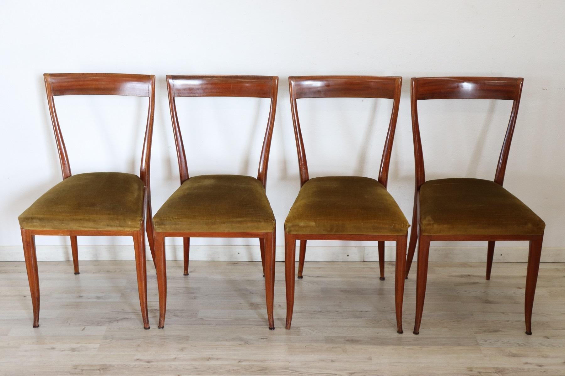 20th Century Italian Design Inlaid Mahogany Dining Table with Four Chairs 5