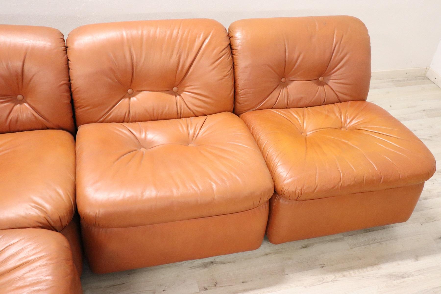 Late 20th Century 20th Century Italian Design Leather Modular Corner Sofa, 1980s