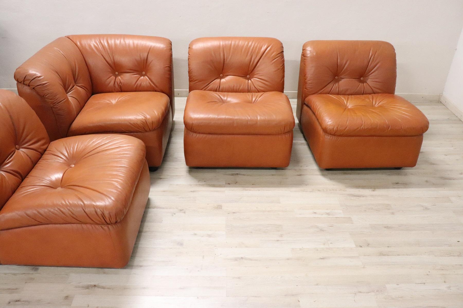 20th Century Italian Design Leather Modular Corner Sofa, 1980s 1