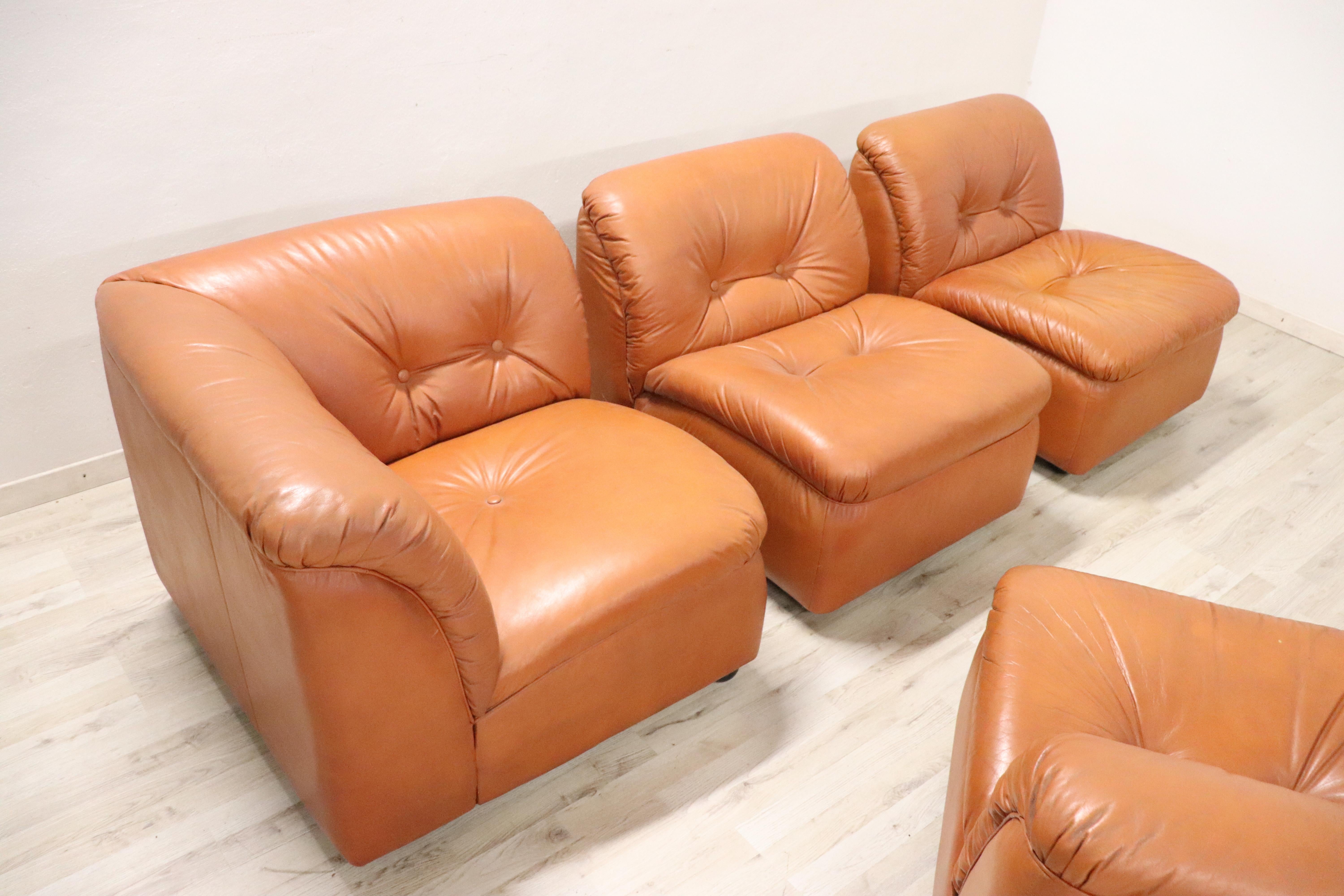 20th Century Italian Design Leather Modular Corner Sofa, 1980s 2