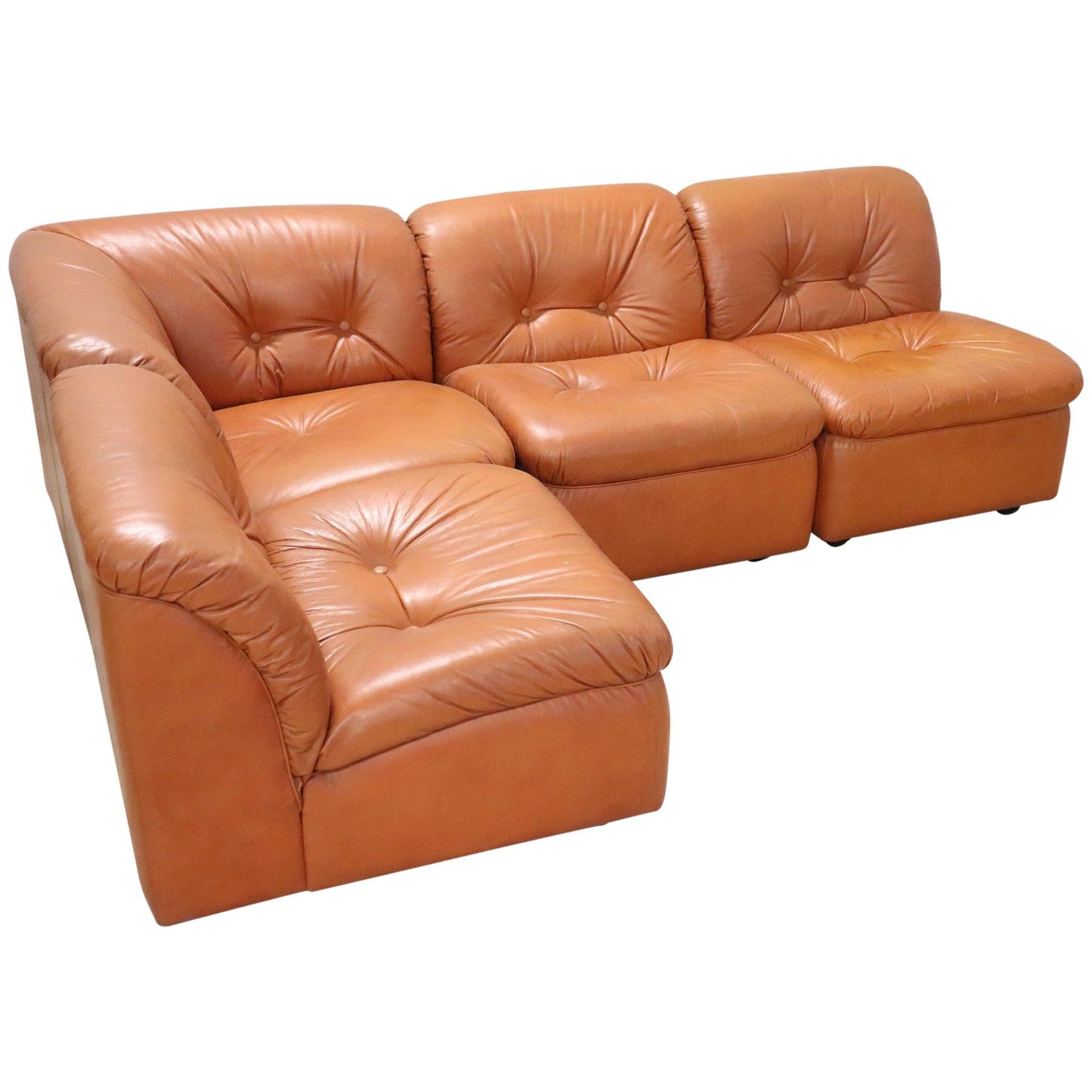 20th Century Italian Design Leather Modular Corner Sofa, 1980s