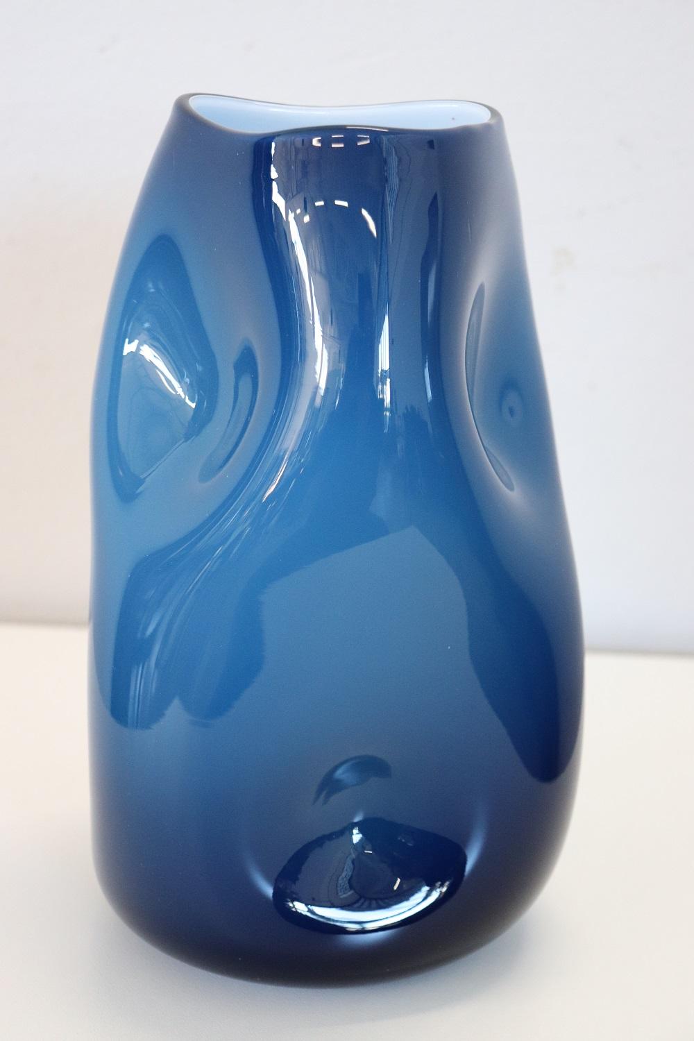 Late 20th Century 20th Century Italian Design Murano Artistic Glass Blue Vase
