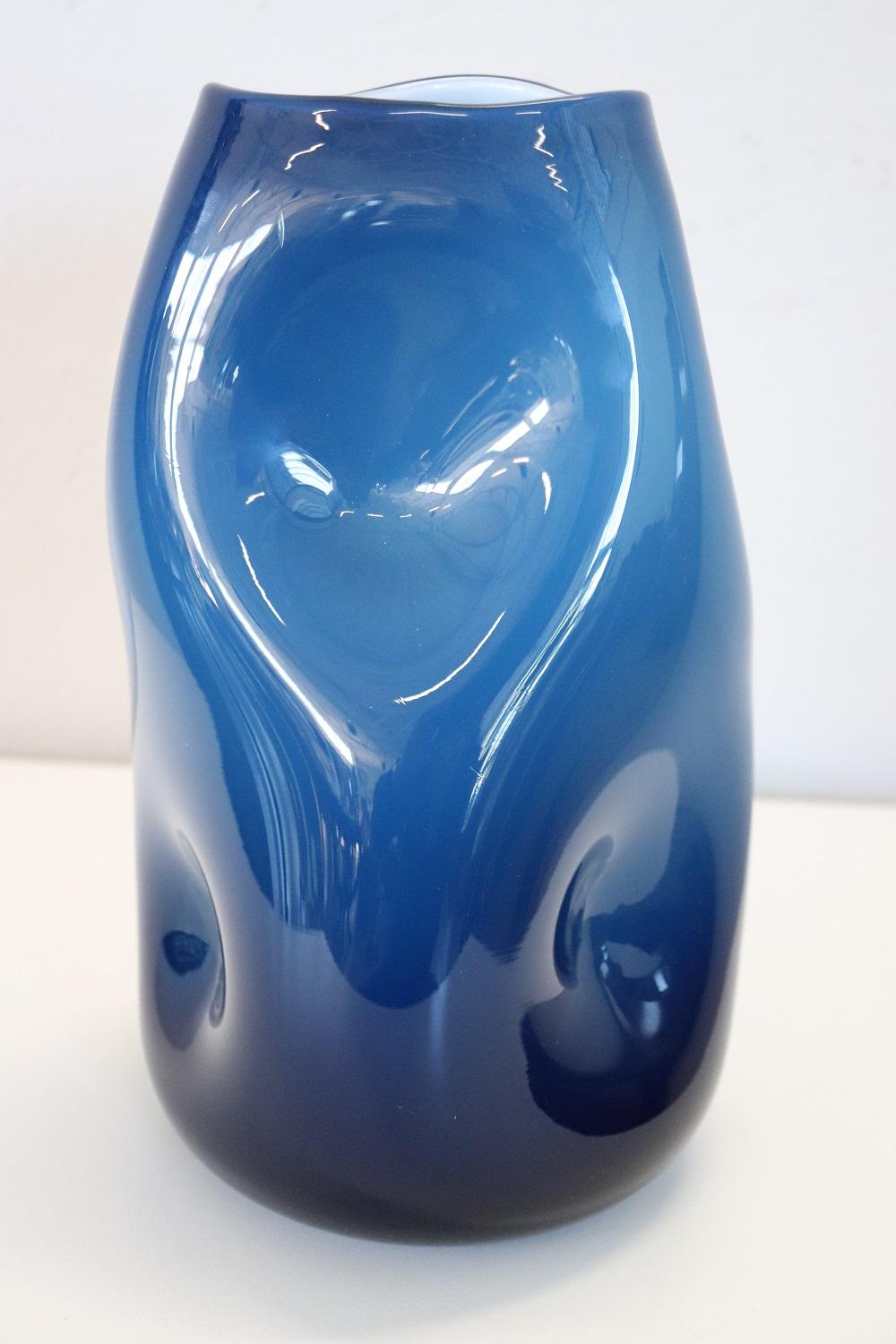 Murano Glass 20th Century Italian Design Murano Artistic Glass Blue Vase