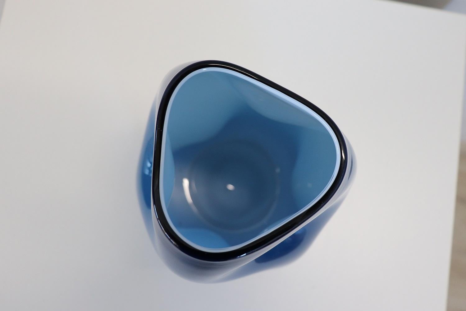 20th Century Italian Design Murano Artistic Glass Blue Vase 1