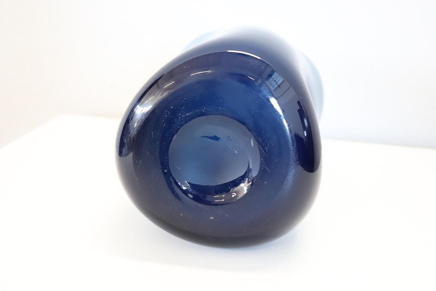 20th Century Italian Design Murano Artistic Glass Blue Vase 2